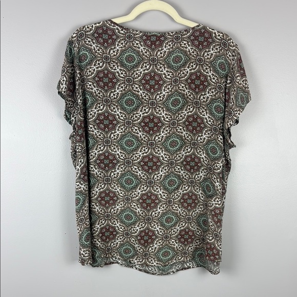 Rose & Rhyme Cream and Brown Patterned Relaxed Cap Sleeve Blouse Size 1X - Picture 9 of 9